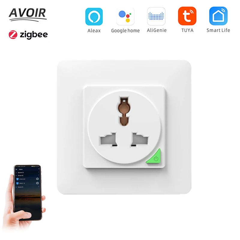 

Avoir Zigbee Wall Socket Universal Plug Tuya Bluetooth Smart Wifi Connect Timer Outlet Voice Control Work With Google Home Alexa