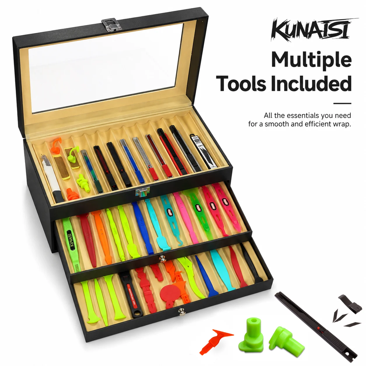 kunaisi-car-wrapping-tool-storage-box-3-layer-clear-lid-vinyl-wrap-film-tool-kit-organizer-case-cutter-squeegee-scraper-pry-tool