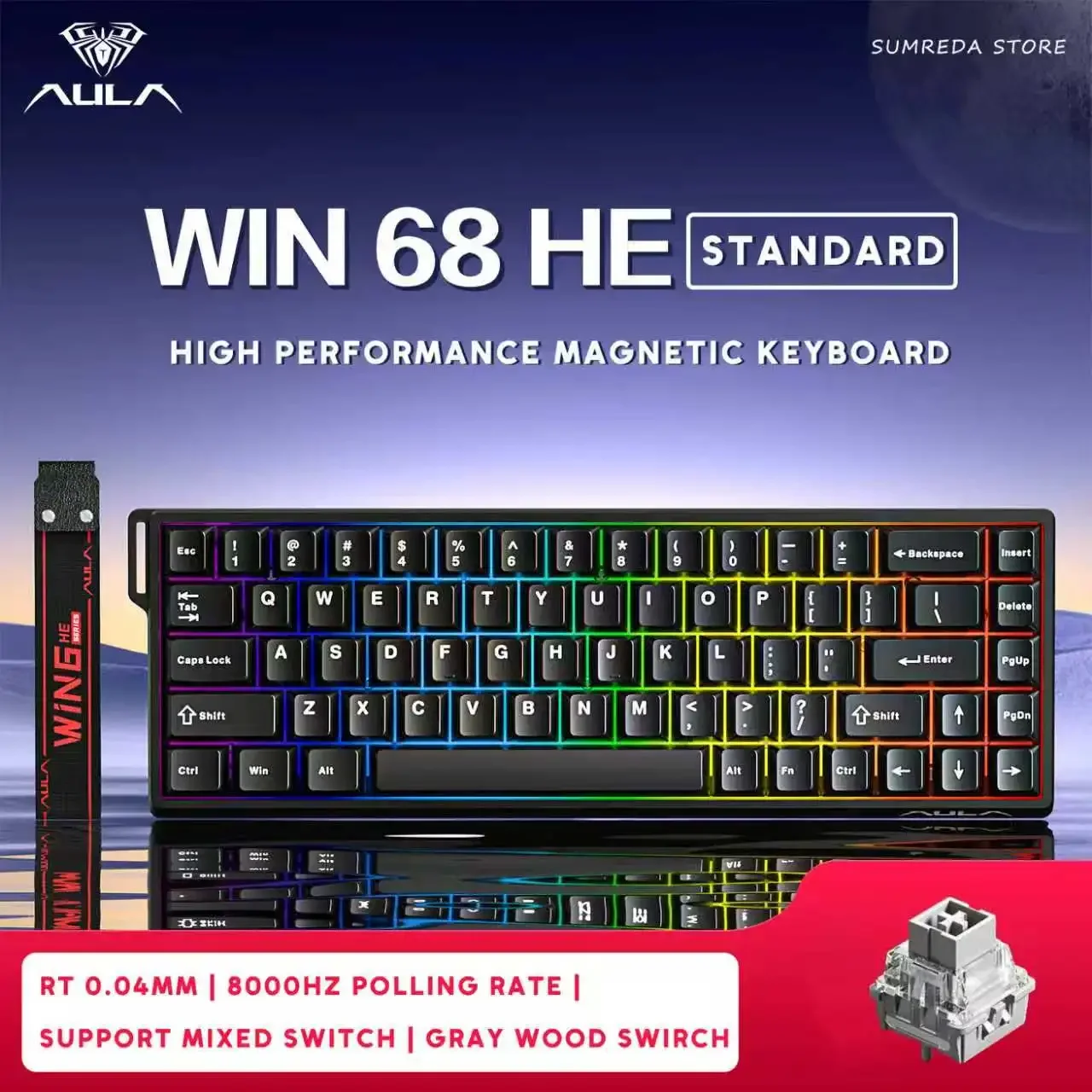 AULA Win60He Magnetic Keyboard Win68 Win60 Game Esports Mechanical Keyboard 60% Rapid Trigge 8K Wired RGB Hotswap Gamer Keyboard