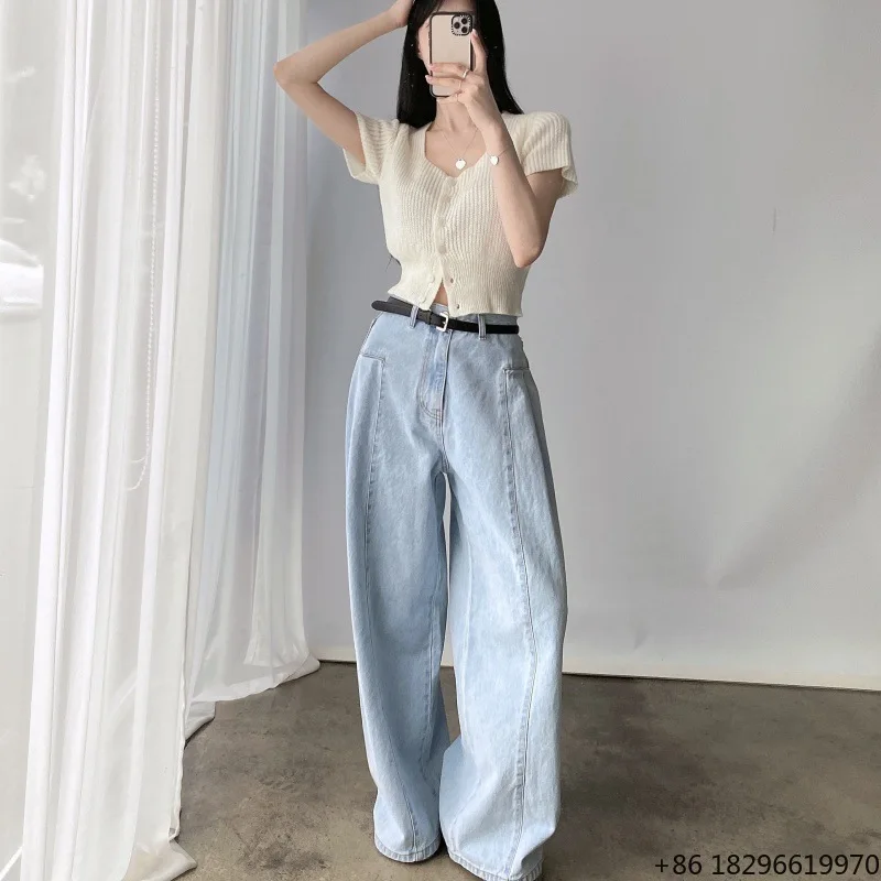 Women's 2025 New Style Tennis Wide-Leg Denim Jeans High-Waisted Straight Leg Trousers Spring Summer