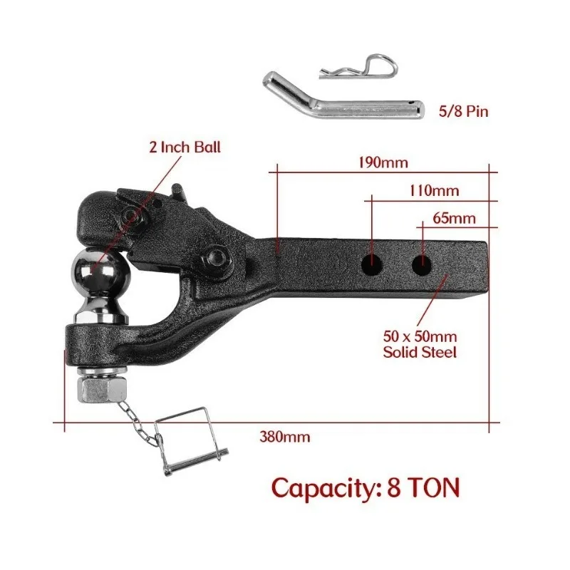 Modified Tiger Head Tow Hook With Trailer Ball Towing Arm Connector For Automobile RV Off-Road Vehicle Towing Hitch