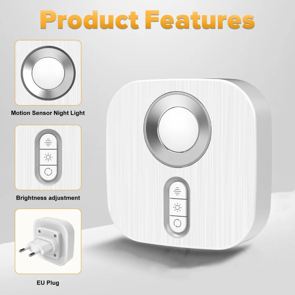 Human Motion Sensor Wireless Night Lamp LED Dimmable Ultra-Quiet Motion Sensor Night Light RGB Color EU Socket Smart Night Light