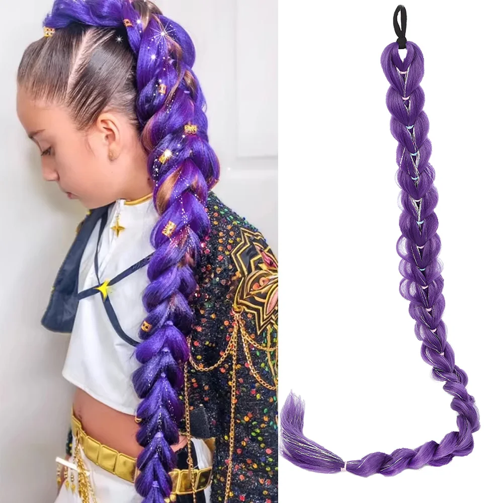 La cola de caballo púrpura trenzada de 32 pulgadas estende el cabello de oropel brillante, adecuada para el cabello Rumi de juego de rol de Navidad para niños