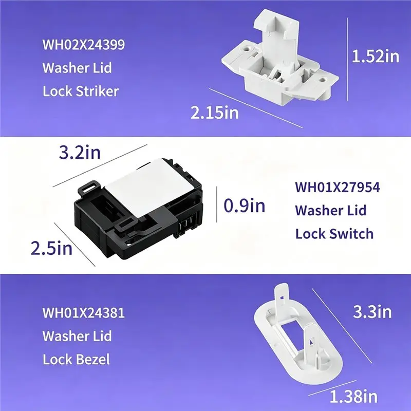 B01C-WH01X27954 WH01X24381 WH02X24399 Washer Replacement Lid Lock Switch& Striker Kit For GE Hotpoint Top Load Units