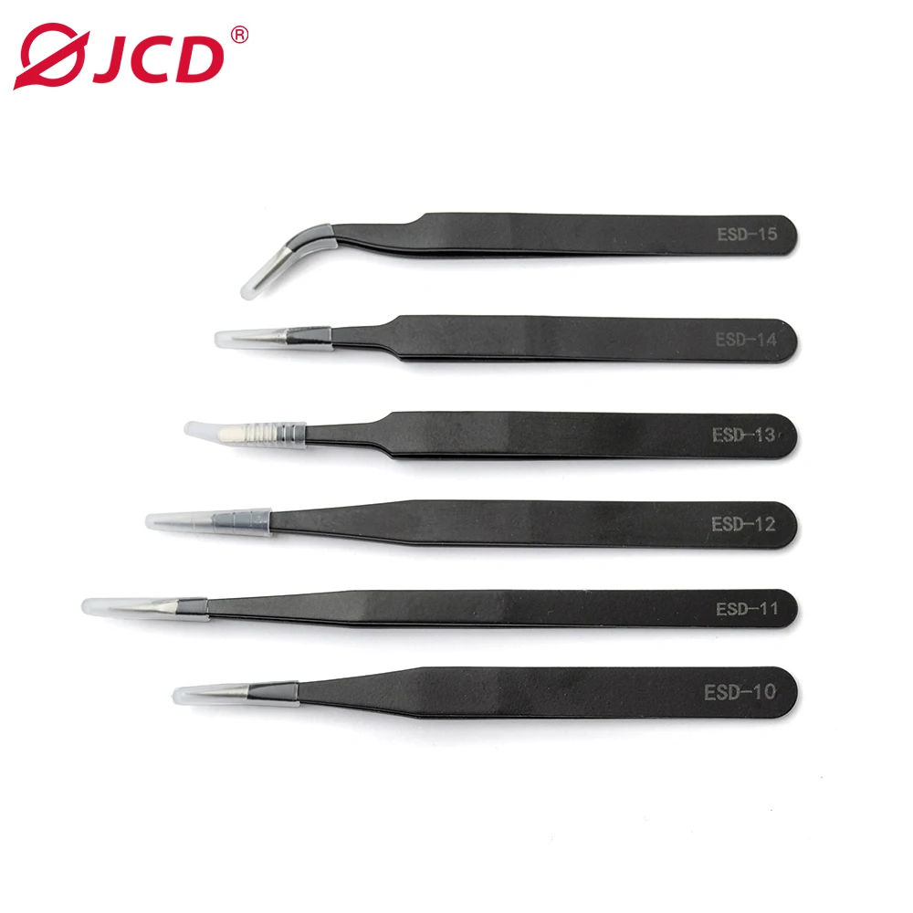 Kép 5: 6db anti-static Csipesz beállítása - Alaposság Rozsdaálló Acél Csipesz számára Elektronfizika javító DIY mesterségek & ékszer Gyártás