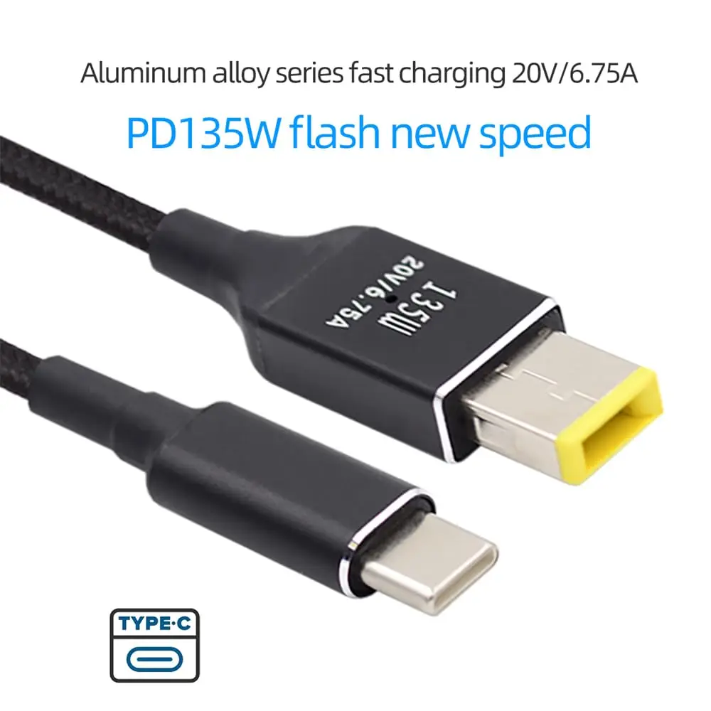 Прямоугольный зарядный кабель с разъемами USB Type-C и DC на 135*11,0 мм