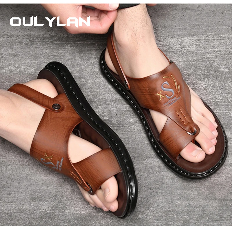 Summer Men Sandals Casual Genuine Leather Leisure Sandals Designer Shoes Men Latex Soft Sole Sandwich Sandals 38-48 Size