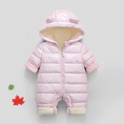 Infant Boy Girl Warm Thick Romper Jumpsuit Hooded Snowsuit Coat Kids Clothing 2024 Overalls Baby Clothes Winter Velvet Newborn