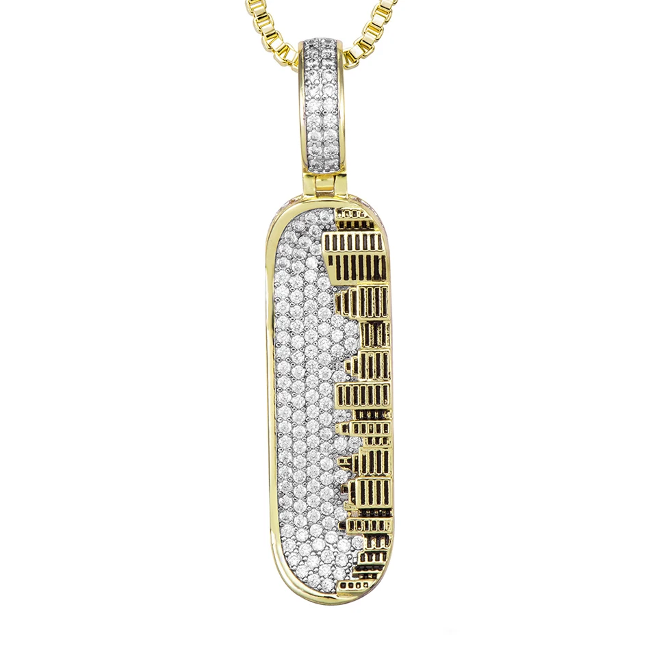 Men's Hip Hop Iced Out Micro Pave CZ Stone Skateboard Pendant  Gifts Fashionable Punk Rock Necklace Rapper Accessory