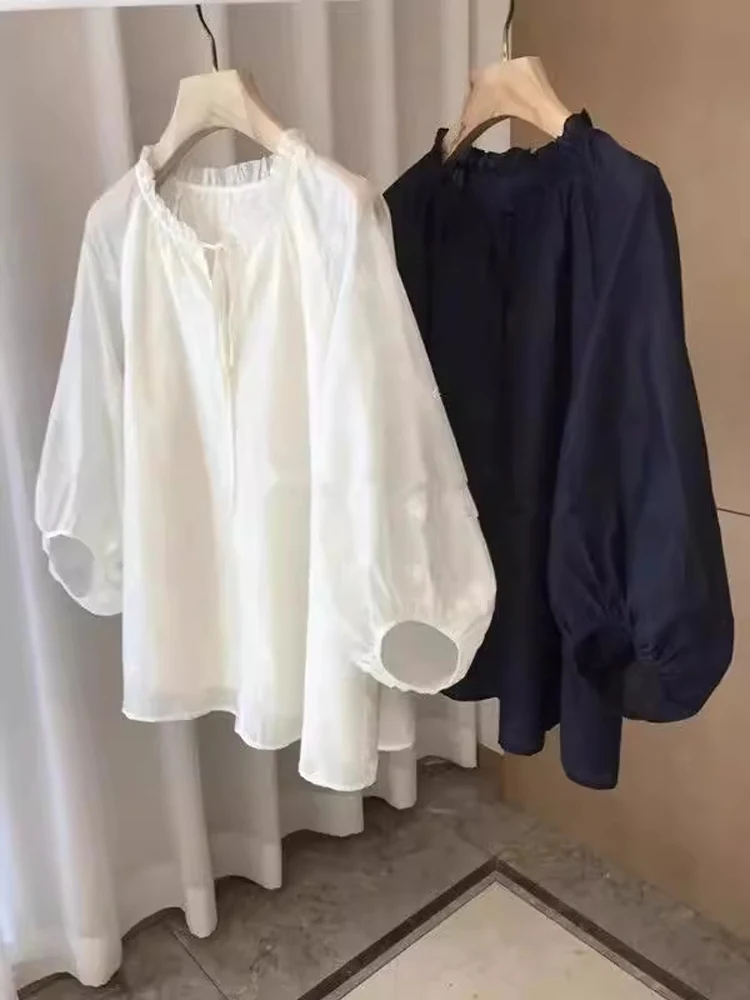 

Extra Large 300 Pounds Embroidered Lantern Sleeve Shirt Women's New Chinese Design Versatile Slimming Blouse Summer Commute S...