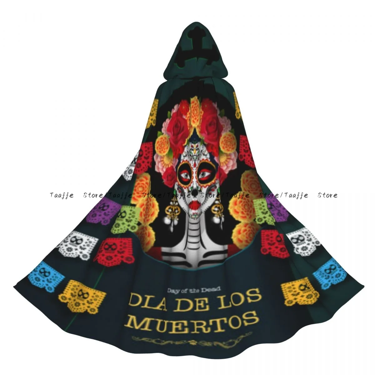 

Сахарный череп с цветами календулы, венок, плащ ведьмы, костюм для косплея на Хэллоуин, плащ унисекс для взрослых, накидка в стиле ретро