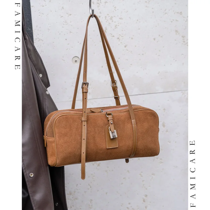 

Fashion Suede Leather Pillow Tote Lady Genuine Leather Top-Handle Totes for Daily Commute Female Versatile Shoulder Bag 2025 New
