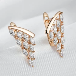 Wbmqda Luxury Fashion Geometric Drop Women's Earrings 585 Rose Gold Color Full Zircon Setting Elegant Wedding Party Fine Jewelry