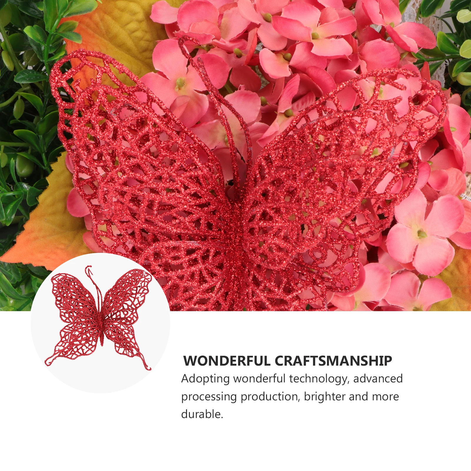 

10Pcs Xmas Butterfly Decorations Premium Pe Glitter Powder Christmas Tree Pendant Hanging Ornaments Vivid Holiday Decor