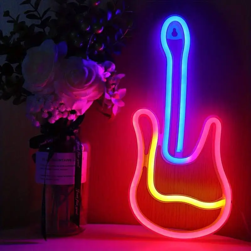 LED Guitar Musical Neon Light Festival Atmosphere Decoration Neon Lamp Glowing For KTV Bar Party Bedroom Wall Decor Adult Gift