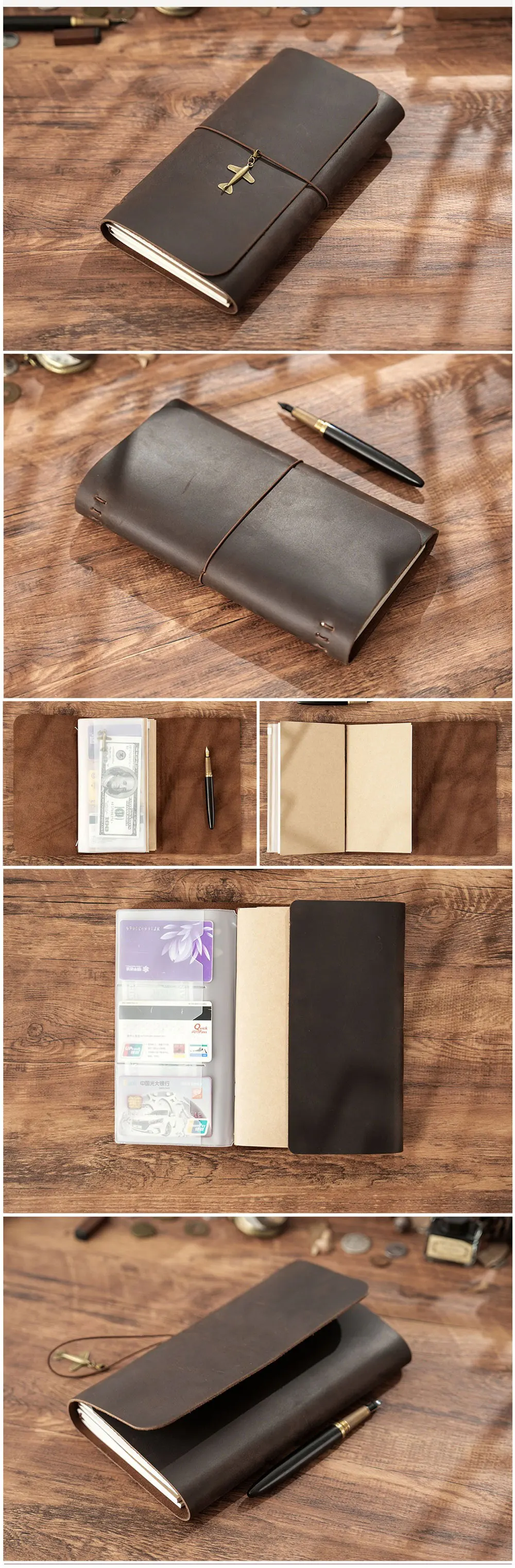 A5 Three Fold Journal Real Leather Notebook Refillable Vintage Style Diary Traveler Note Books Back to School Gift