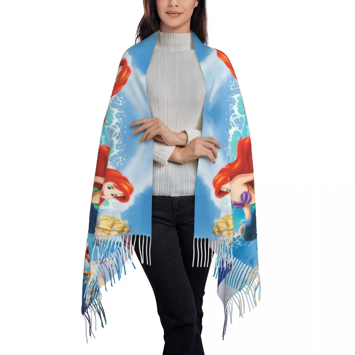 Custom Print The Little Mermaid Ariel Cartoon Scarf Women Men Winter Warm Scarves Shawl Wrap