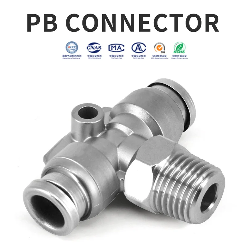 304 Stainless Steel Air Pipe Quick Connector Quick Plug Pneumatic Connector Threaded Straight Elbow T-shaped Tee Connector