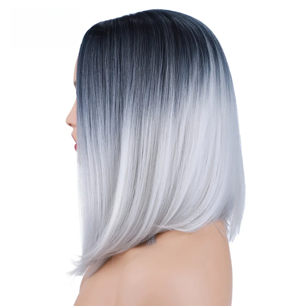 리디아 그레이 금발 버그 옹 브르 합성 가발 짧은 스트레이트 밥 가발 여성용 중간 부분 로리타 코스프레 헤어 내열성