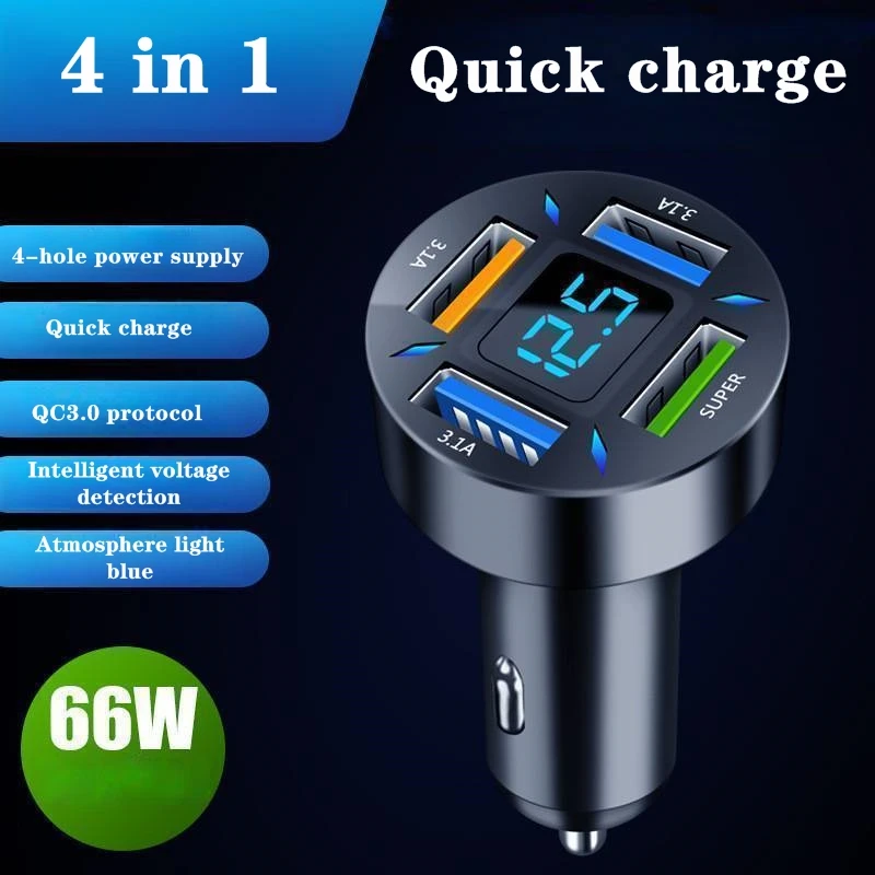 

Car Charger Quick Charge Cigarette Lighter Adapter 4-Port USB A+USB C Fast Charging Phone Charger Car Accessories