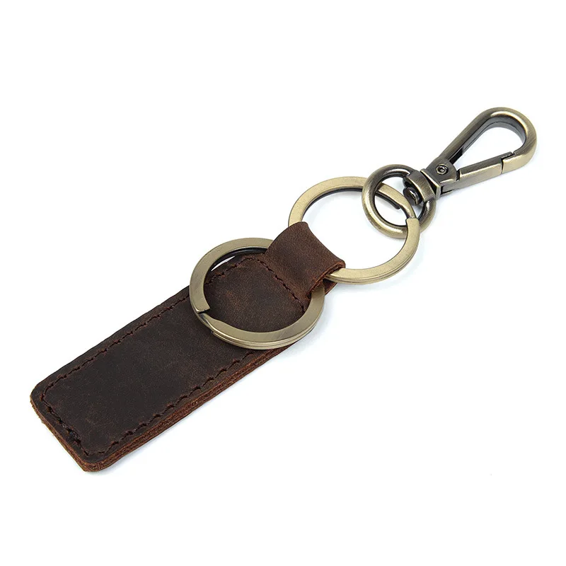 Vintage personality handmade cowhide bronze car key chain creative small gift