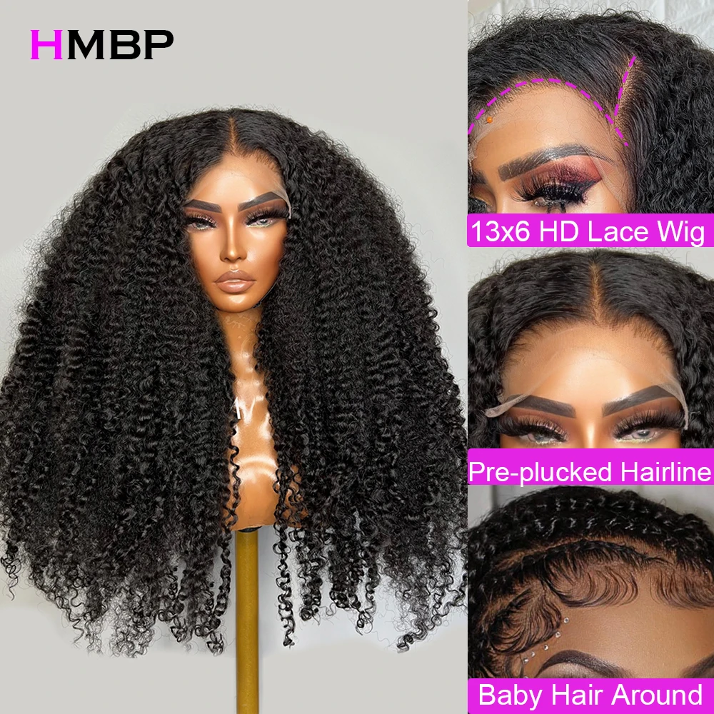 Peruca Curly Lace Frontal, Perucas Brasileiras Pré-Arrancadas, Cabelo Humano Kinky, Pronto para Ir, Densidade 250, HD, 13x6, Sem Cola, 100% Remy