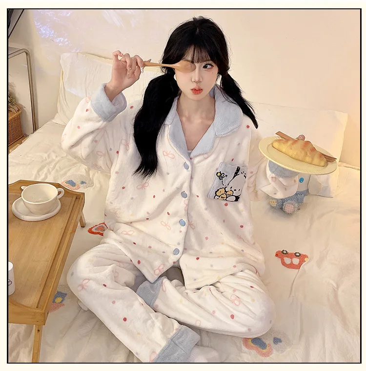 لطيف مرحبا كيتي الإناث الفانيلا منامة دعوى الخريف الشتاء الحلو الكرتون الفتيات طويلة الأكمام رشاقته الدافئة سترة صالة الملابس