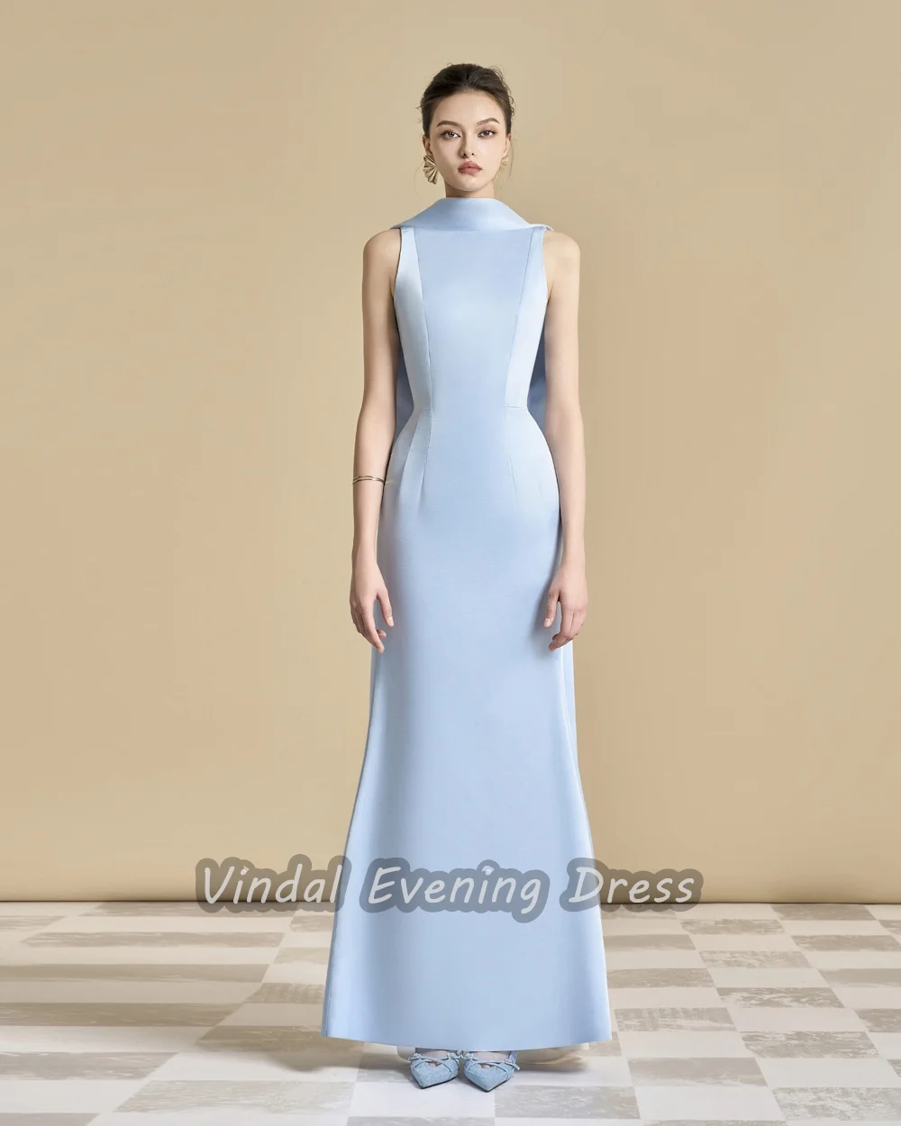 Vindal Evening dresses Satin Ankle length Sexy Fashion Party O-Neck luxurious Mermaid Elegant Sleeveless السعود For Woman 2024