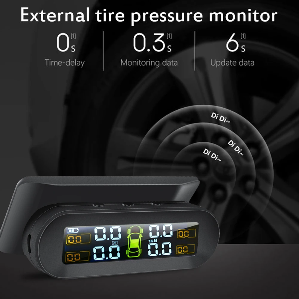 TPMS Tire Pressure Sensor Solar Car Tire Pressure Monitoring System with 4 Wheel Internal External Sensors TMPS Measuring Device