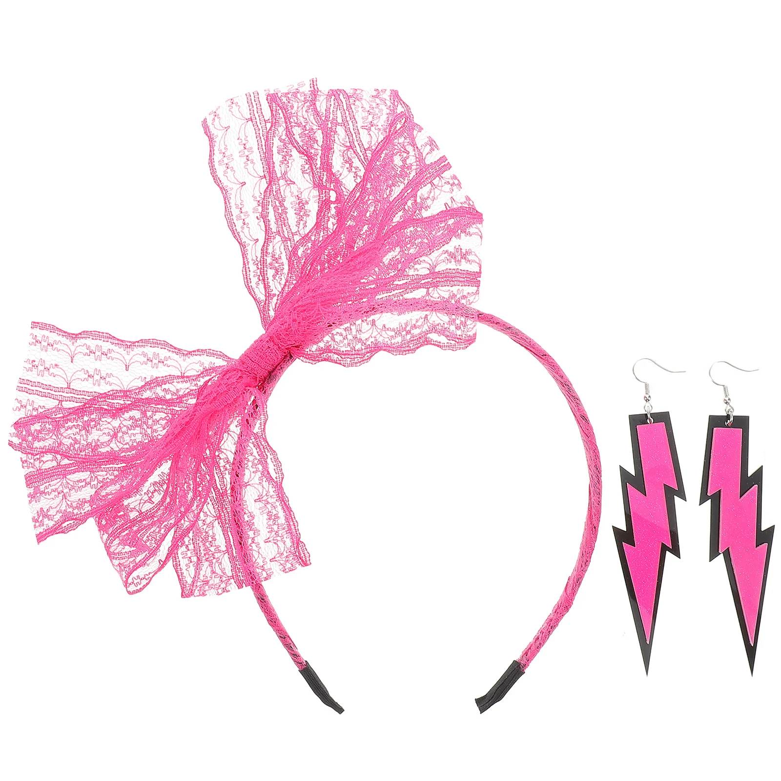 

Neon Lace Bow Headband Dainty Drop Earrings Halloween Accessories Neon Earrings Headband 80s Set