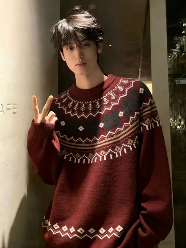 

Мужской вязаный свитер Cisas Red: теплый, мягкий, с круглым вырезом, длинными рукавами, модный, для зимы