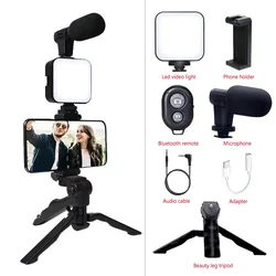Smartphone Vlogging Kit With Tripod Phone Holder Mini Microphone LED Fill Light Starter For Live Stream Video YouTube