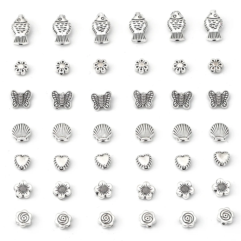 Antique Silver Plated Charm Butterfly Heart Flower Fish Shell Pendant for Necklace Earring Bracelet DIY Jewelry Craft Making