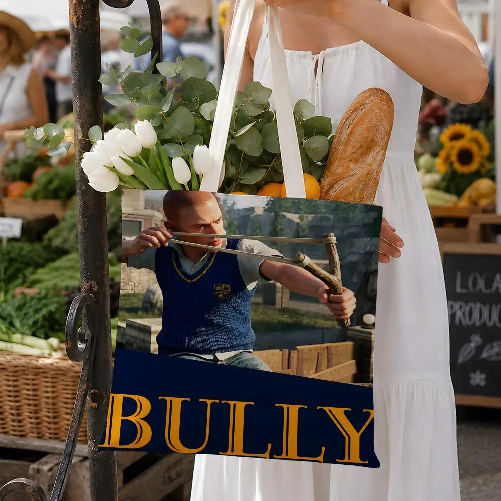 Game Bully Video Game Storage Bags Fashion Cotton 12/16oz Canvas Tote Bag Eco Friendly Reusable Large Capacity Shopping Bag