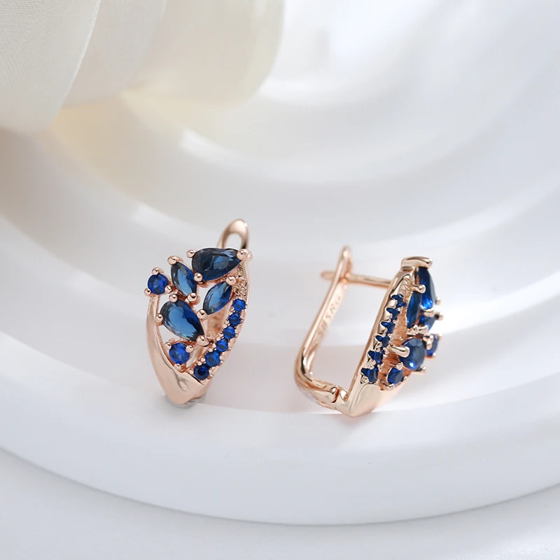 JULYDREAM Hollow Inlay Geometric Blue Zircon Drop Earrings Trendy 585 Gold Color Party Accessories Women Light Luxury Jewelry