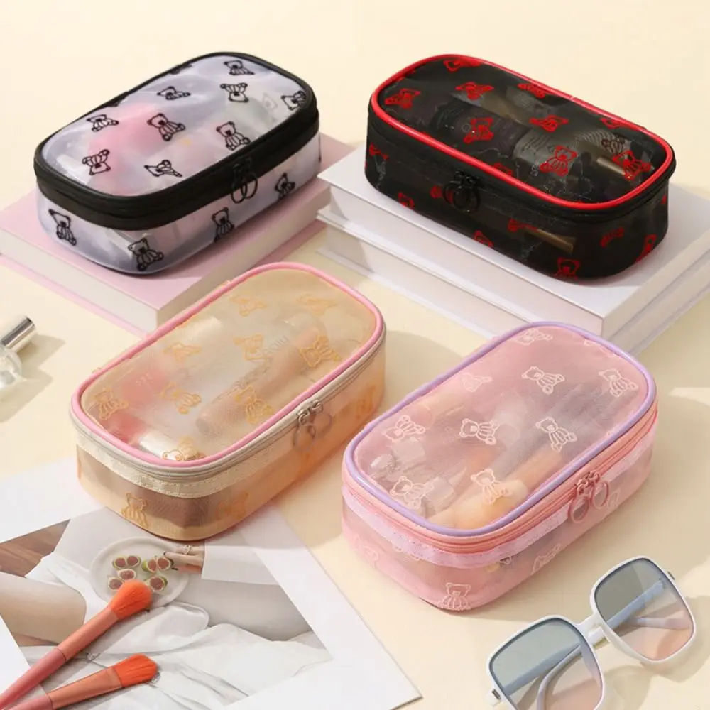 

Large Capacity Mesh Cosmetic Bags Zipper INS Perspective Makeup Bag with Handle Multi-Functional Visible Wash Handbag Women