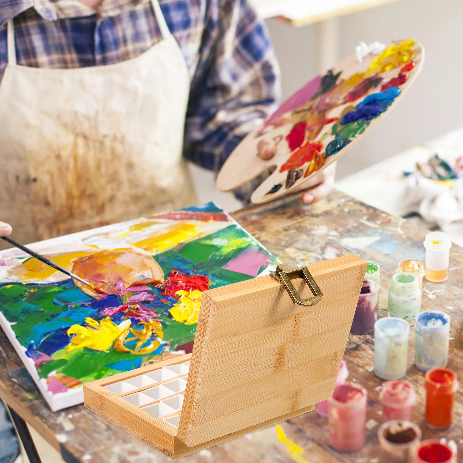 

Wooden Pigment Box Portable Watercolor Paint Box For Travel Art Painting Empty Palette Storage Container Oil Acrylic