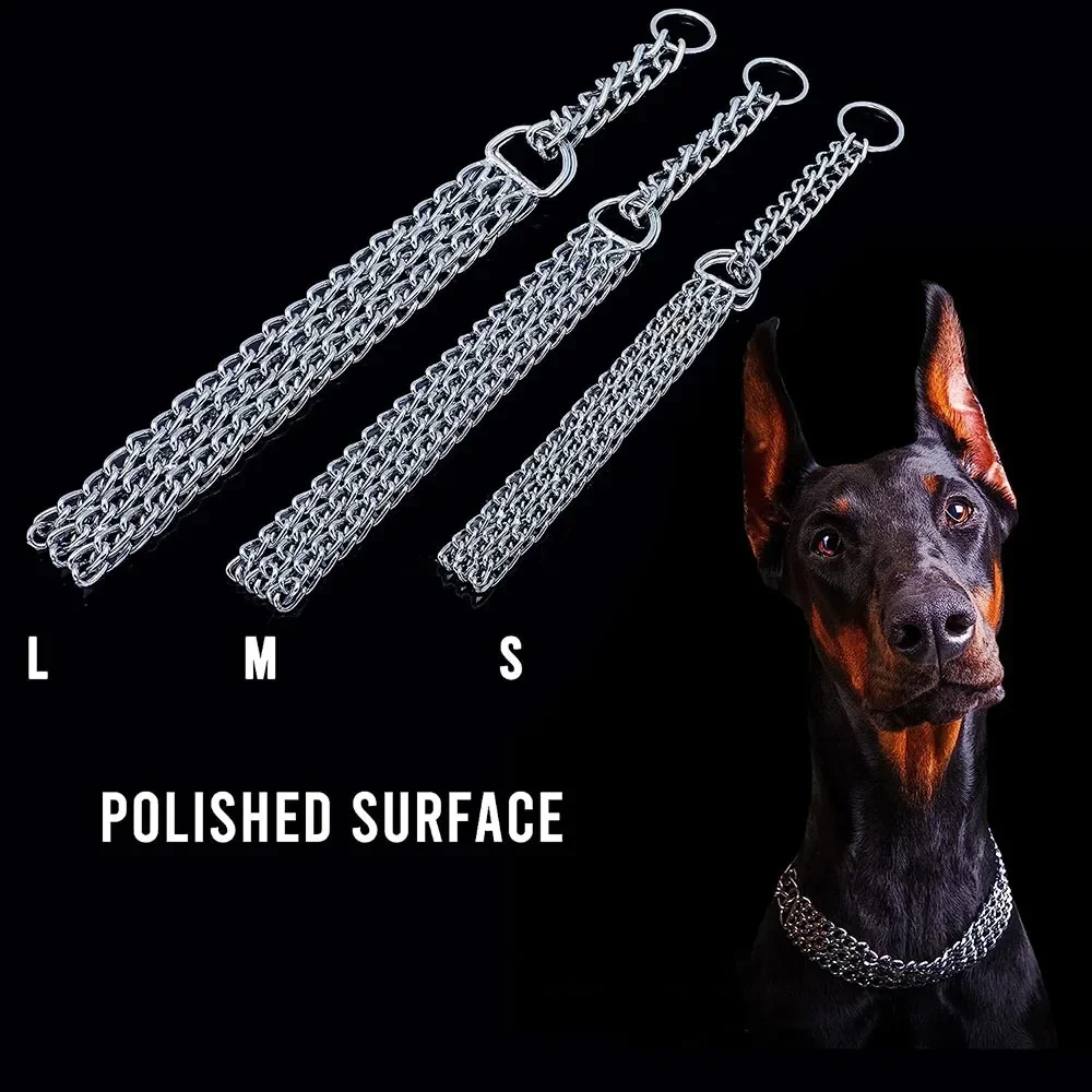 Strong Dog Chain Collar Chew Proof Triple Row Chain Adjustable Walking Collar Metal Cuban Link Dog Collar Kitten harness Cat tag