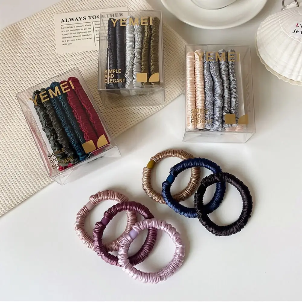12pcs/box Boxed Silk Hair Rope Set Solid Color Hair Ring Colorful Hair Scrunchies Korean Style Hair Accessories Basic Hair Tie