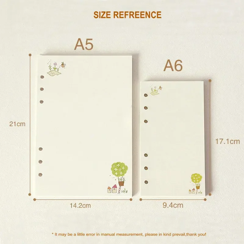 Color Page a5 Binder Sheets 6 Hole Binder Paper Refill a6 Diary on Weekly/monthly/daily Rings Planner Dot Grid Notebook Paper