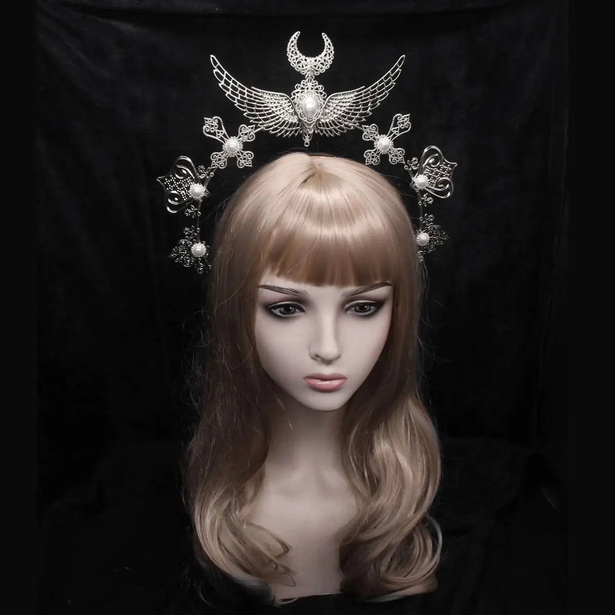 Halo Crown Headpiece Women Girl Goddess Gothic Headband Virgin Mary Baroque Bead Chain Hair Accessories