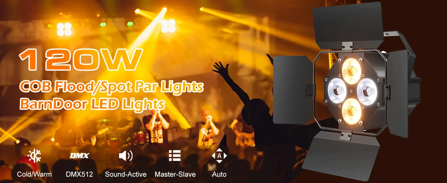 U'King 4PCS 120W COB LED Par Licht DMX512 Bühnenlicht mit Barndoors Kalt-/Warmweiß Spot DJ Licht für Party Kirche Hochzeit – Detail 1