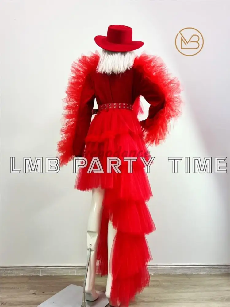 Customized Big Red Show Night Club Singer Suit Set Photo Studio Photography Clothing