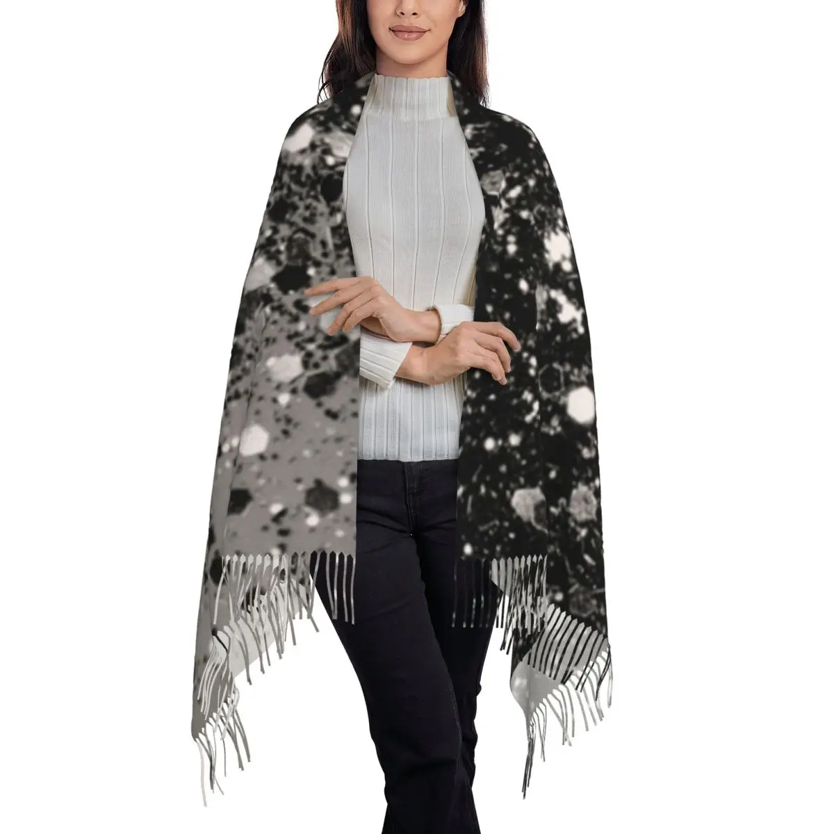 Silver Gray Glitter (Faux Glitter) Scarf Tassel Scarves Women Soft Warm Shawls and Wraps Large Fall Winter Shawl Wrap