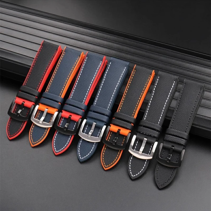 19mm 21mm 22mm nylon rubber Bottom watch strap for Longines Conquest HydroConquest L3.781 642 742 782 Sports Diving watchband