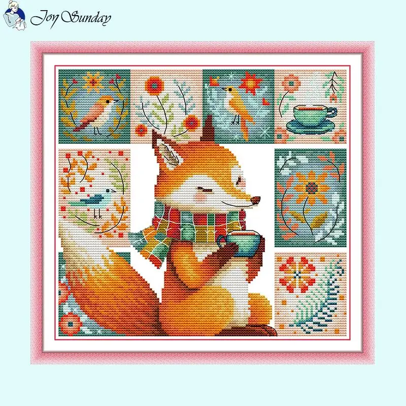 Café raposa dos desenhos animados padrões animais kit ponto cruz diy artesanal aida 14 16 11ct contagem impresso tecido bordado crianças decoração do quarto