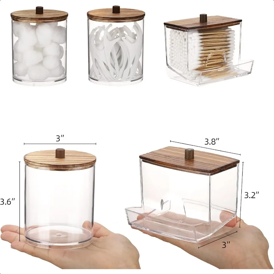 Dispensador Qtips, contenedor de baño de 10 y 12 oz, soporte grande para bolas de algodón, tarro de boticário, organizador para almacenamiento de hisopo de algodón redondo