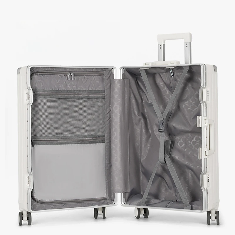 حقيبة سفر بإطار من الألومنيوم كبيرة الحجم مع حامل أكواب حقيبة أمتعة بعجلات مع صندوق صعود بعجلات للأمتعة