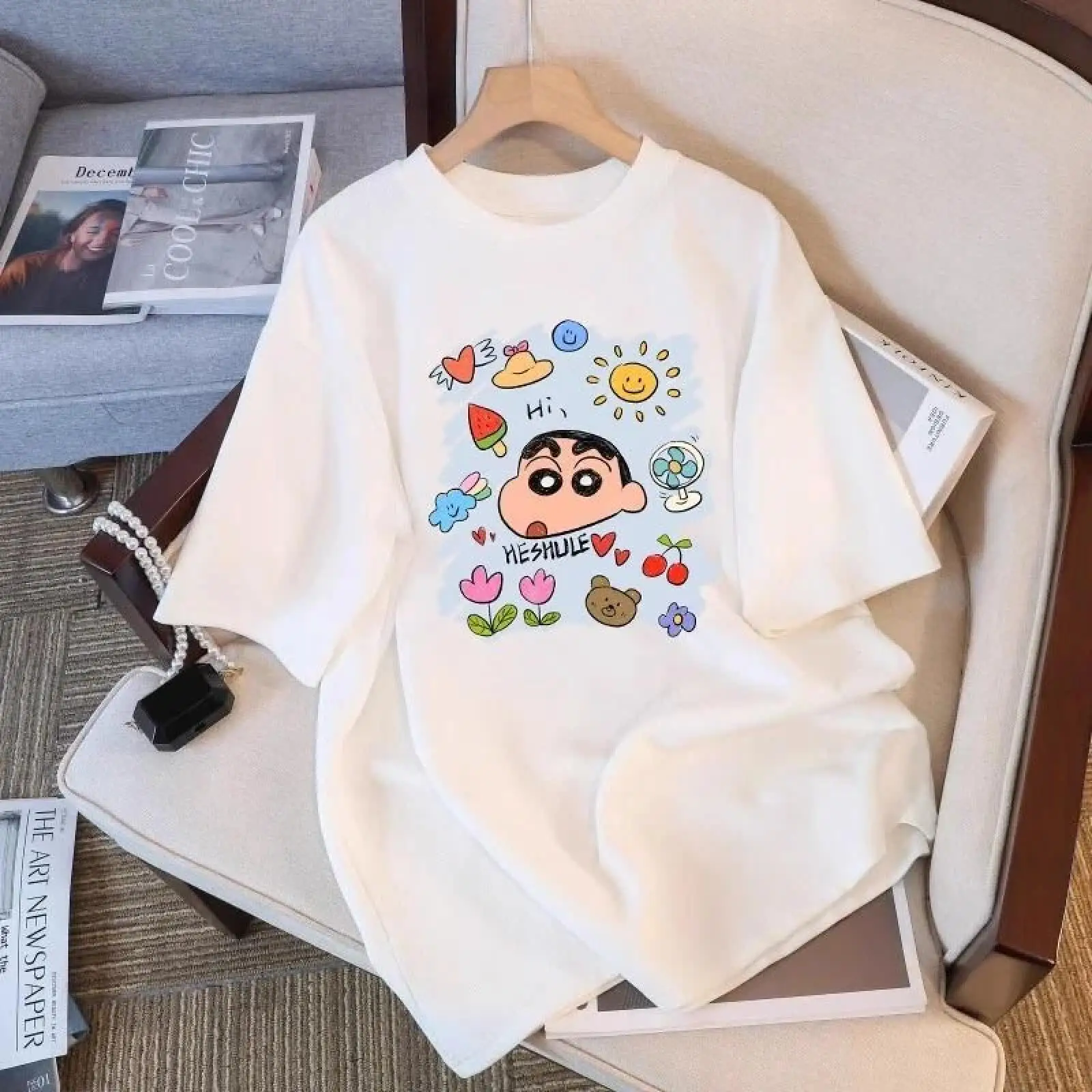 2026 Summer Comic Crayon Shin Chan 100% Cotton Loose Casual Men Y2K T Shirt