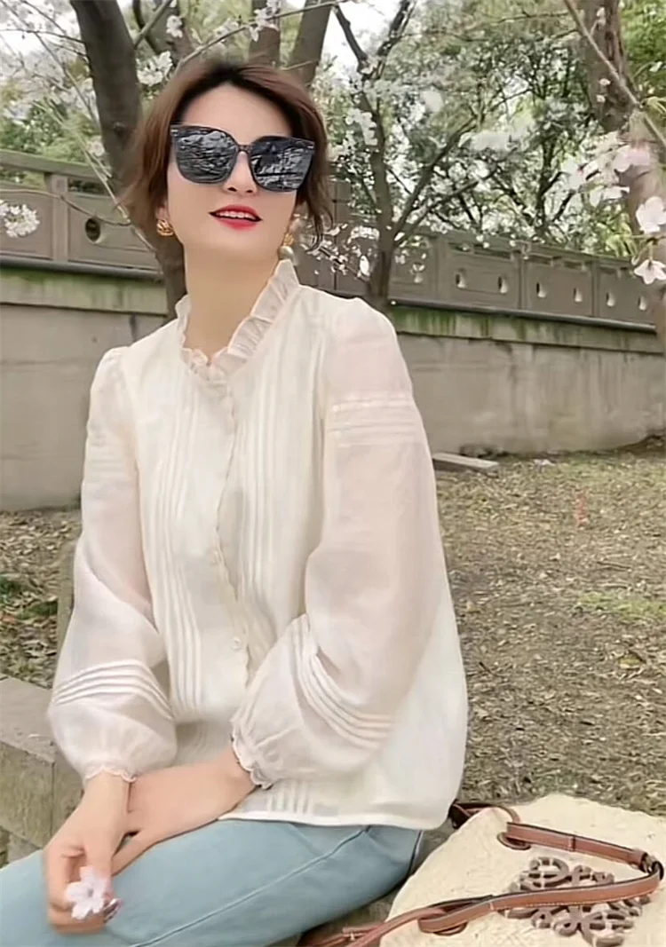 Shirt Lace Collar Long Sleeve Cotton Loose Summer Women Elegant Vintage Blouses Spring Female Womens Casual White Blouse New2024